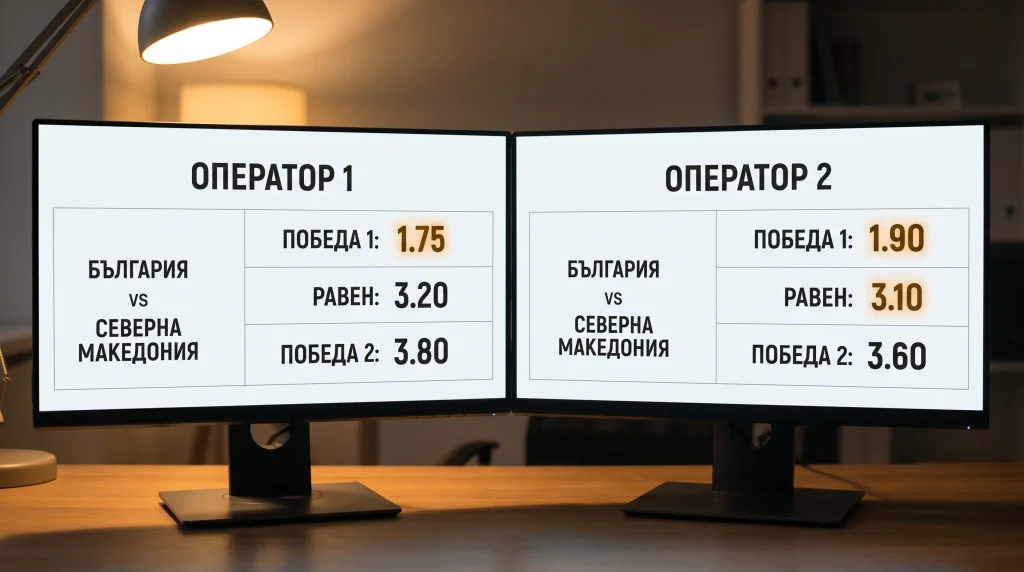 Сравнение на коефициенти за един и същ хандбален мач между оператори