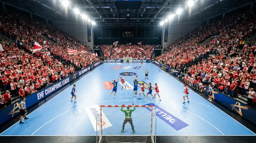 Препълнена зала на мач от EHF Шампионска лига по хандбал