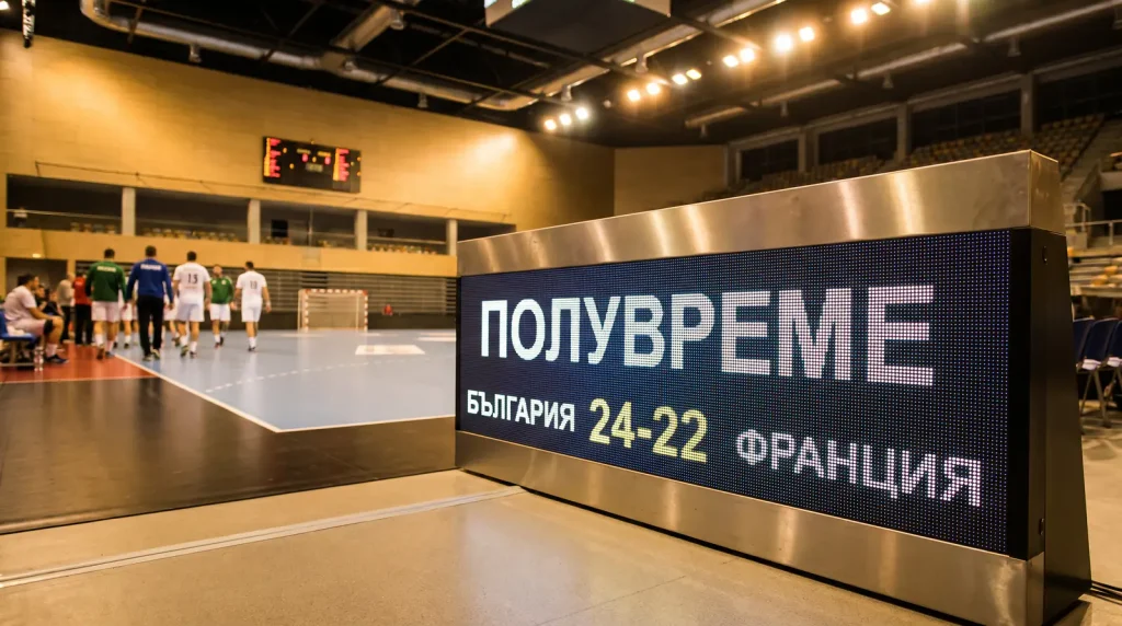 Резултат на полувреме на хандбален мач, изписан на електронно табло
